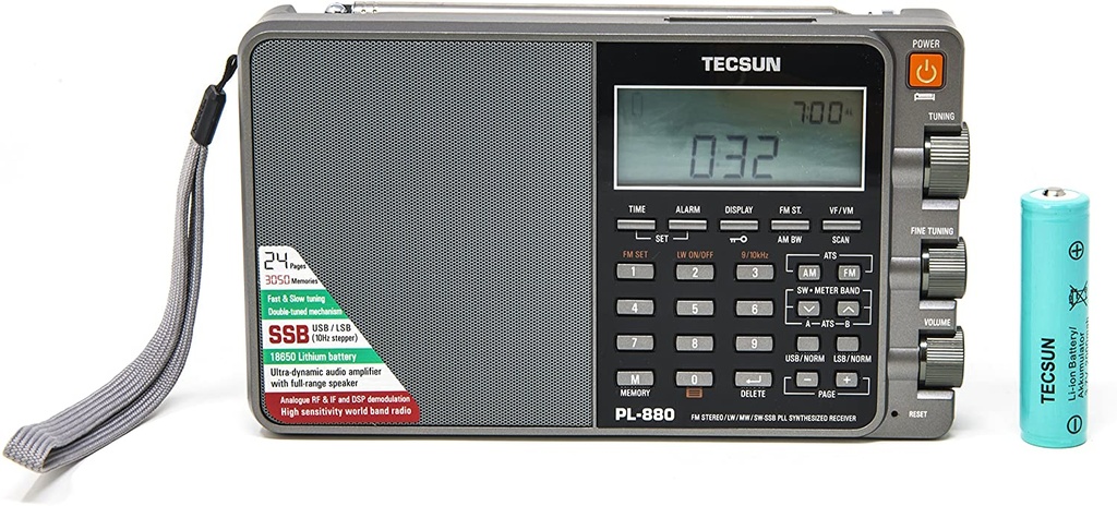  Tecsun PL-880 Portable Digital PLL Dual Conversion AM/FM, Longwave & Shortwave Radio with SSB (Single Side Band) Reception Silver