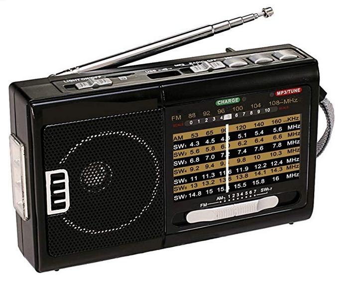 QFX AM/FM/SW 10 BAND RADIO WITH FLASHLIGHT AND USB/TF PLAYER