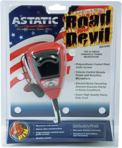 Astatic (302-10036 RD104E Road Devil Amplified 4-Pin CB Microphone